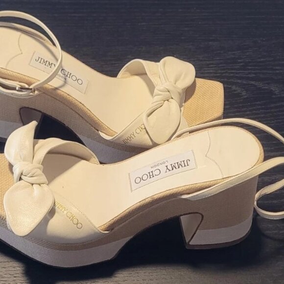 Jimmy Choo Ricia Leather & Raffia Platform Sandals - Picture 2 of 4